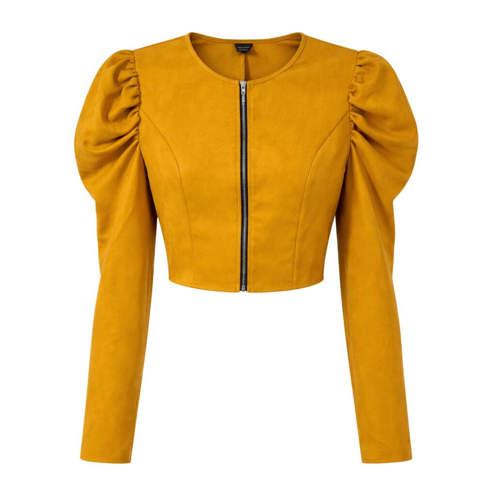 Gomorn Women's Blazer Sz XL Sz 12 Yellow Mustard Zip Up Long Sleeve